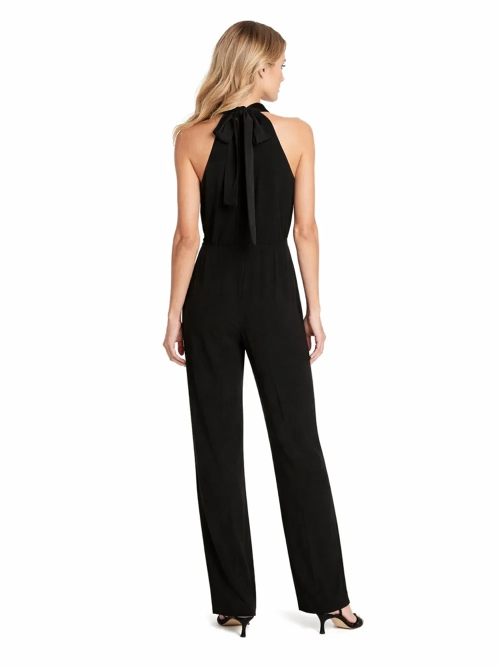 Theory Black Halter Neck Tie Jumpsuit Wide Leg Sleeveless Minimalist Luxe Size 2 - Picture 2 of 15